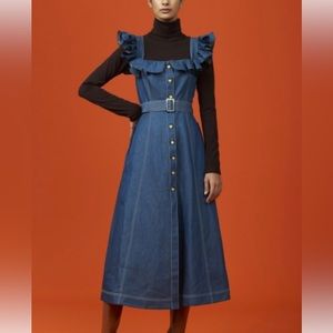 Anthropologie ATSU Denim Ruffle Neck Dress